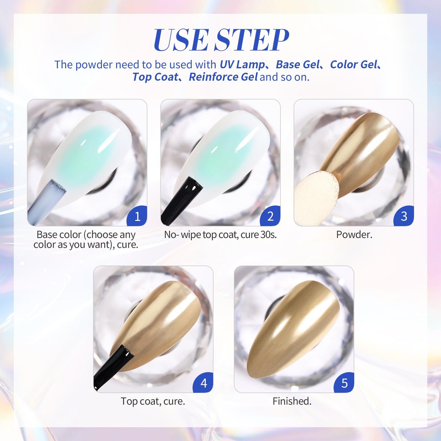 Application of Born Pretty pearl pigment on gel polished nails