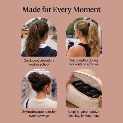 Model wearing Kitsch nylon hair tie in a secure high ponytail