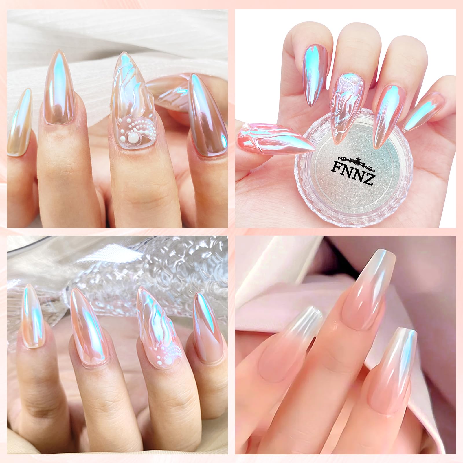 Professional manicure showing mirror effect pigment