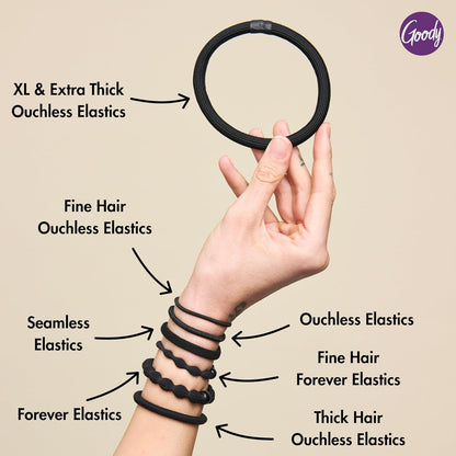 Goody coily and curly hair gentle elastics displaying the complete pack content.