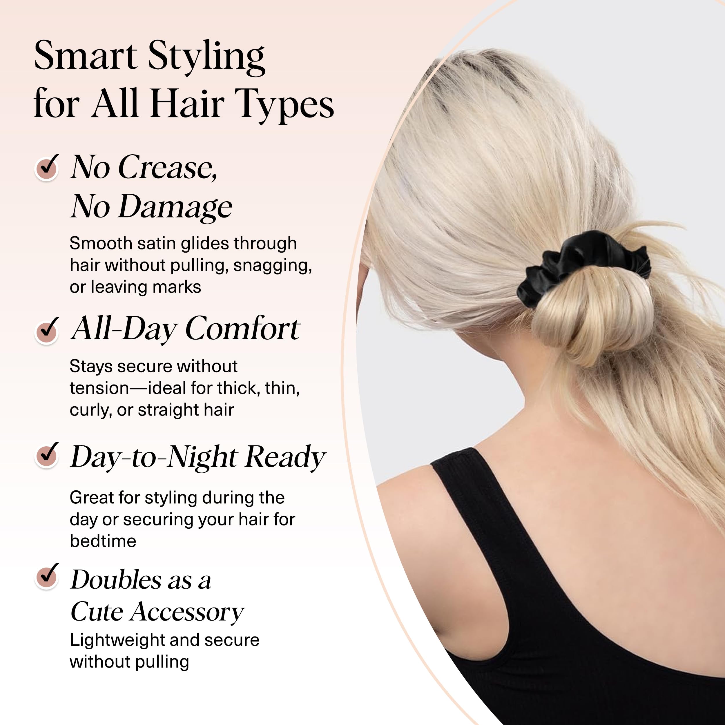 Kitsch black sleep scrunchies displayed together for frizz free hair styling