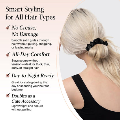 Kitsch black sleep scrunchies displayed together for frizz free hair styling