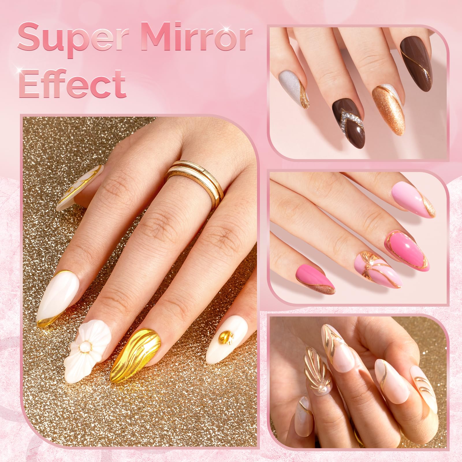 Sixteen jars of metallic mirror effect nail pigment set