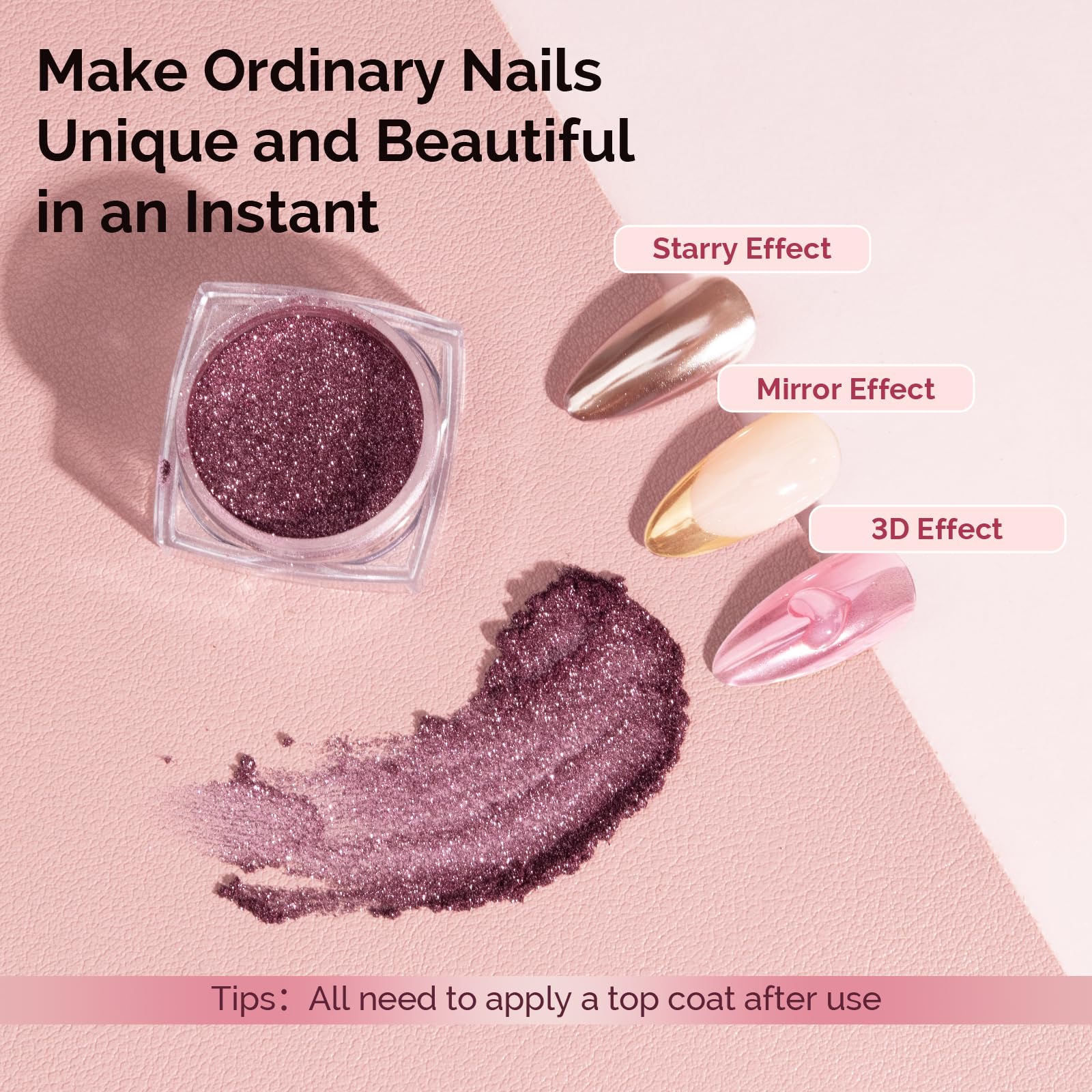 Model showing mirror finish nails using MelodySusie powder