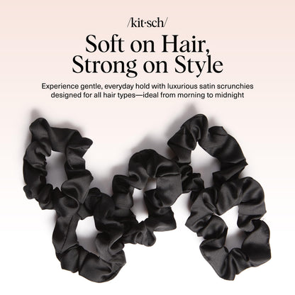 Stylish everyday wear black satin hair ties by Kitsch brand