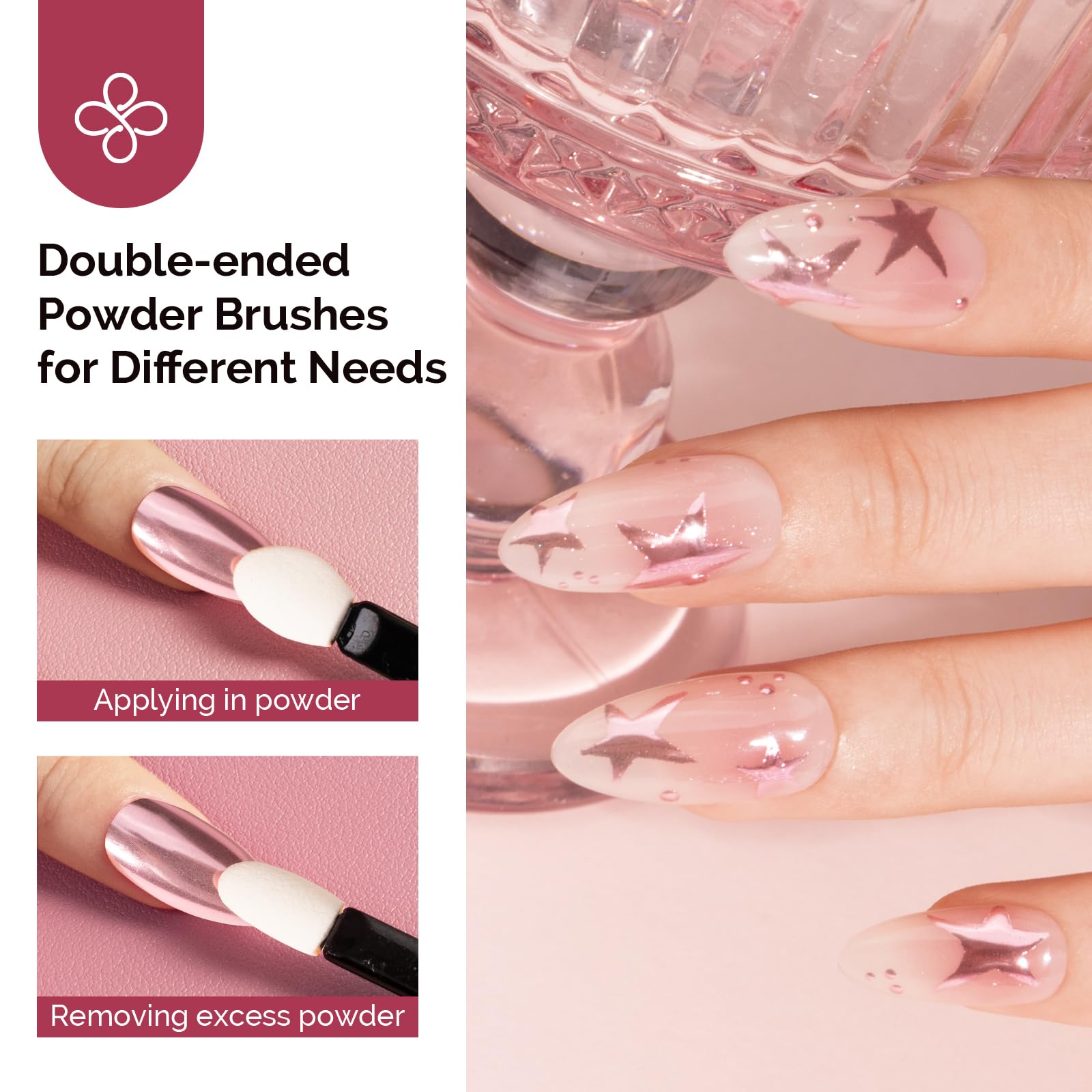 Collection of various metallic chrome pigment shades for nail art