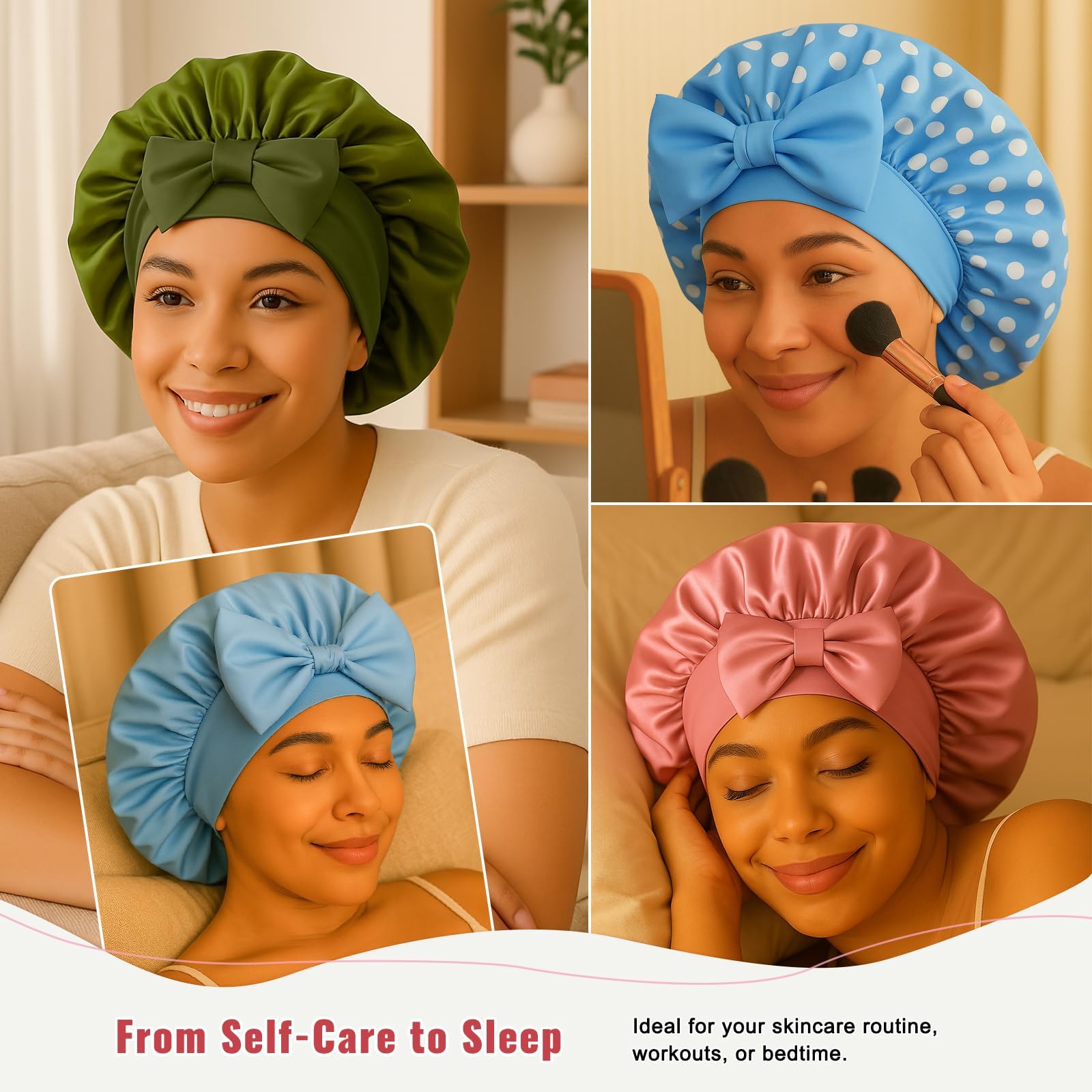 LEADUWAY pink strawberry print hair wrap demonstrating the soft friction free lining for natural hair