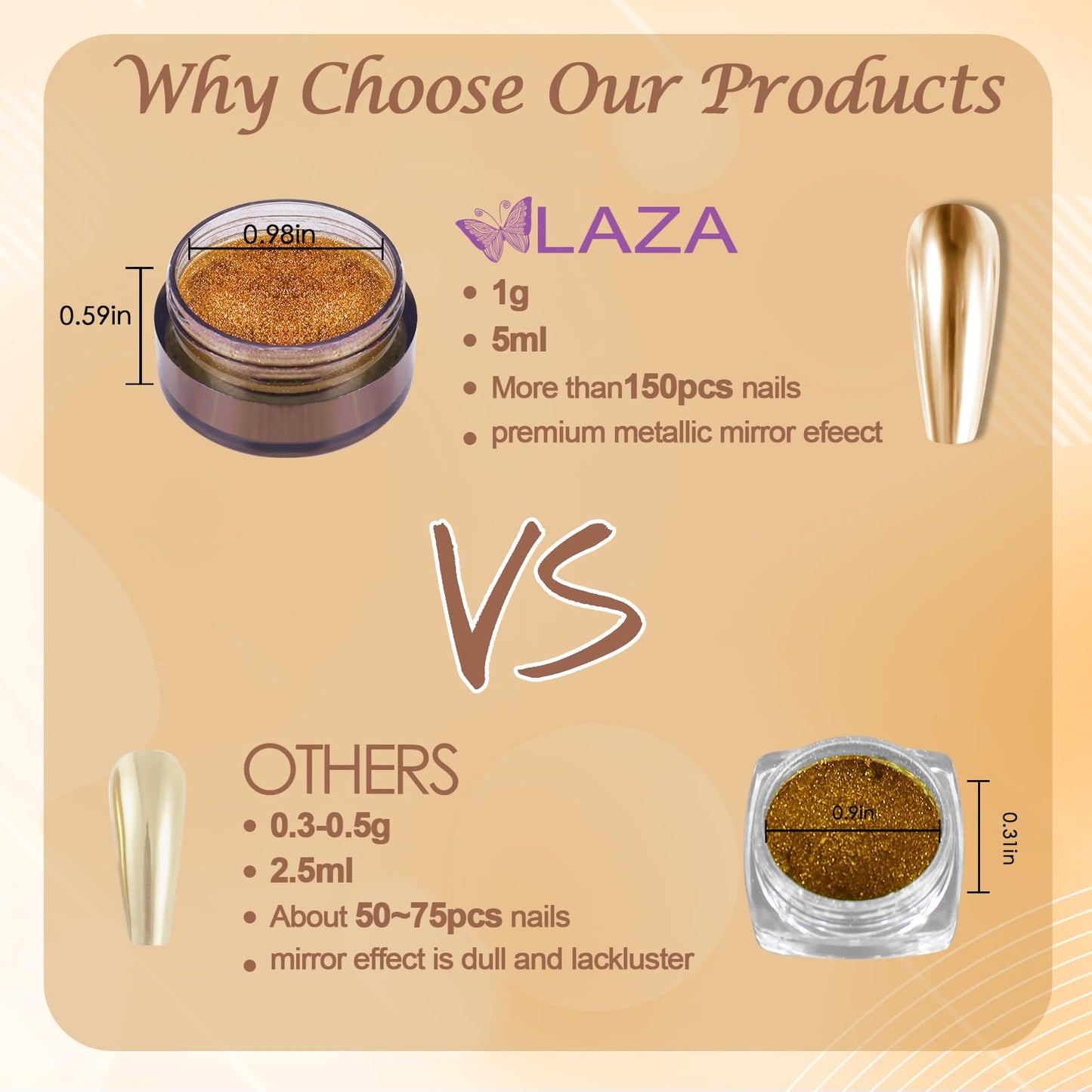 Professional manicure showing gold chrome metallic finish