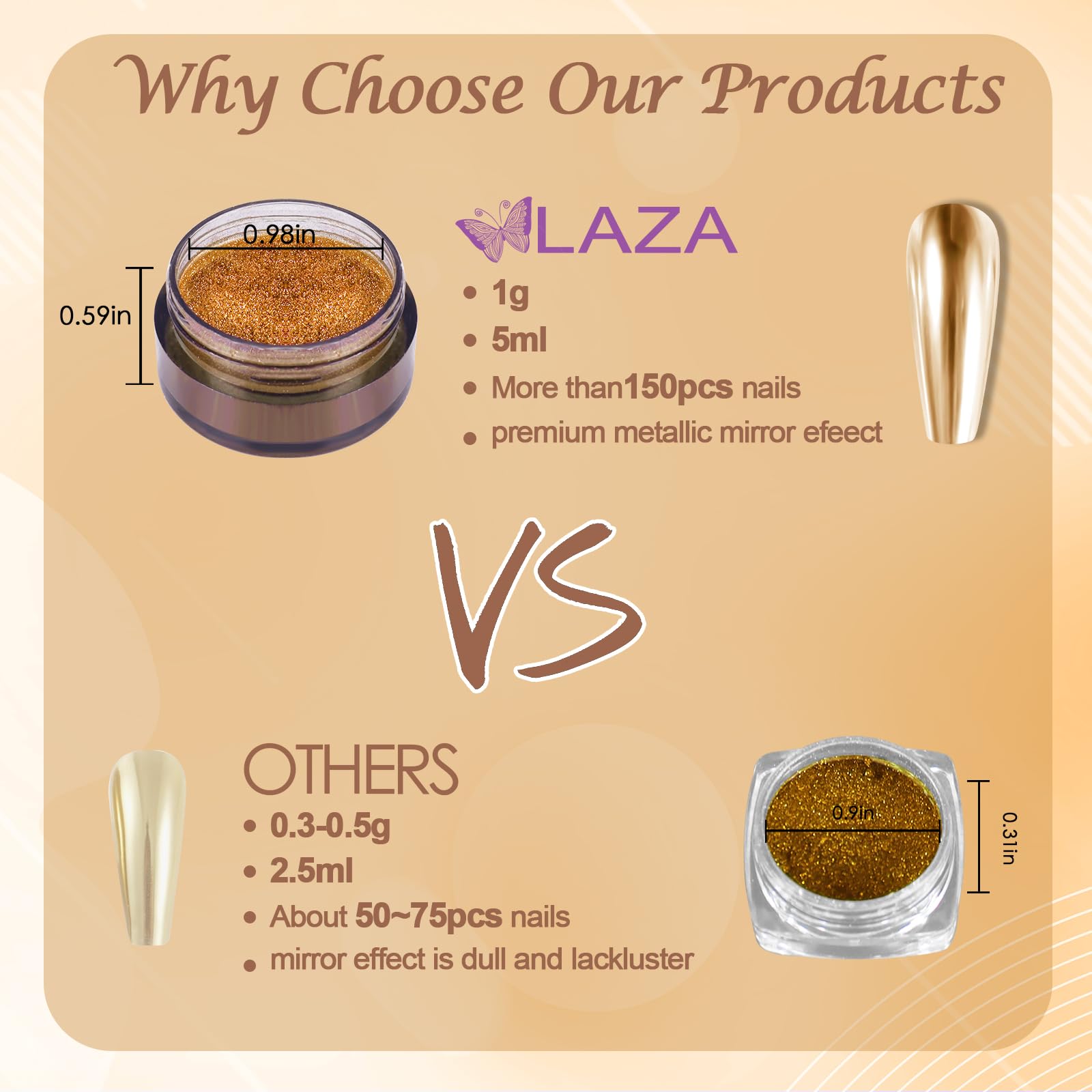 Professional manicure showing gold chrome metallic finish