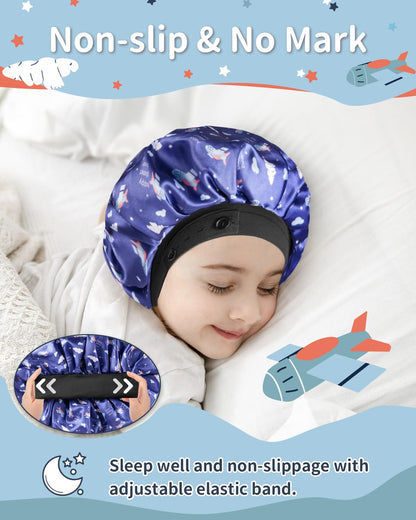 Adjustable wide elastic band close up on toddler night hat