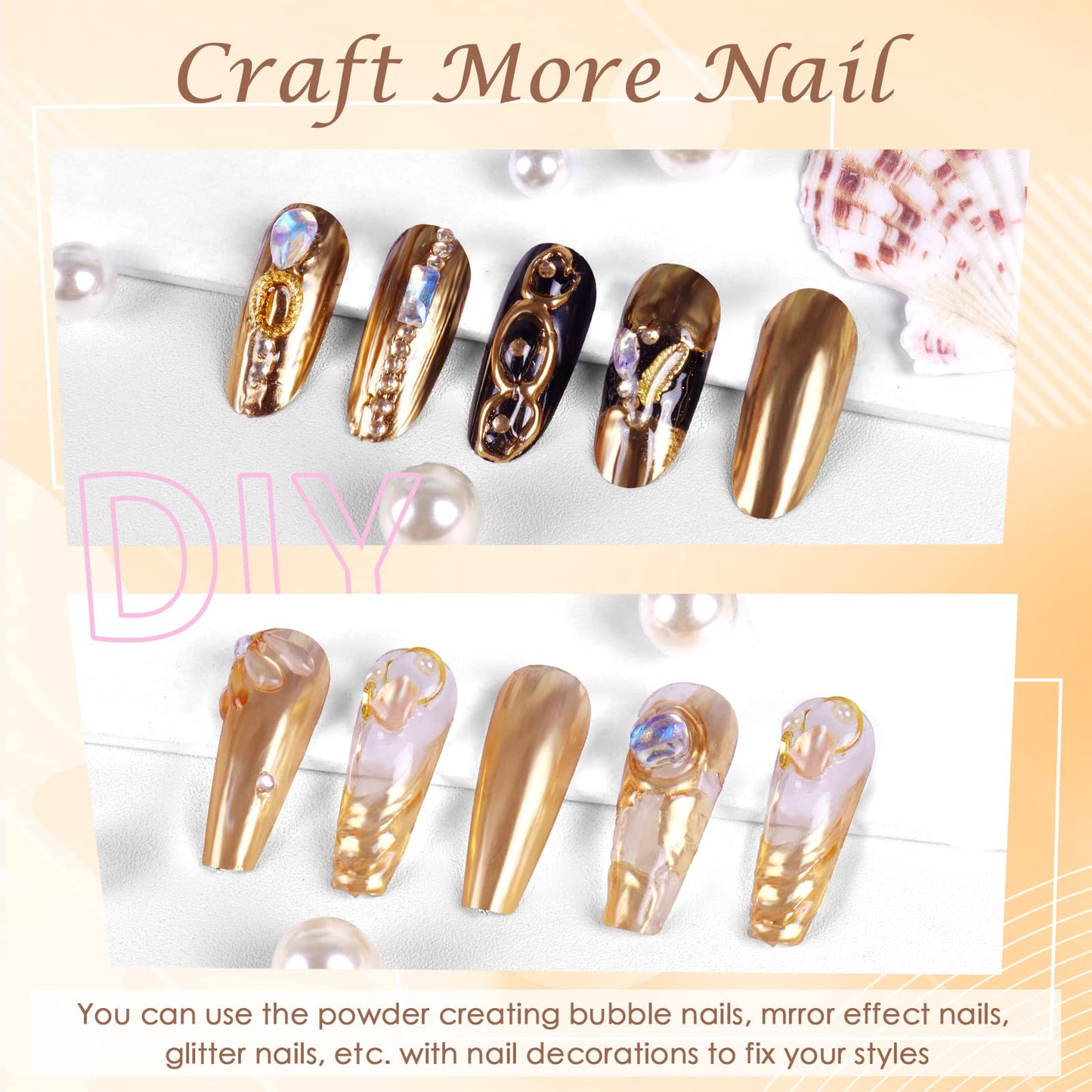 Top view of gold holographic glitter pigment for crafts
