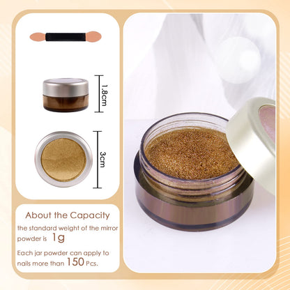 Applying gold chrome powder with sponge tool on gel nails