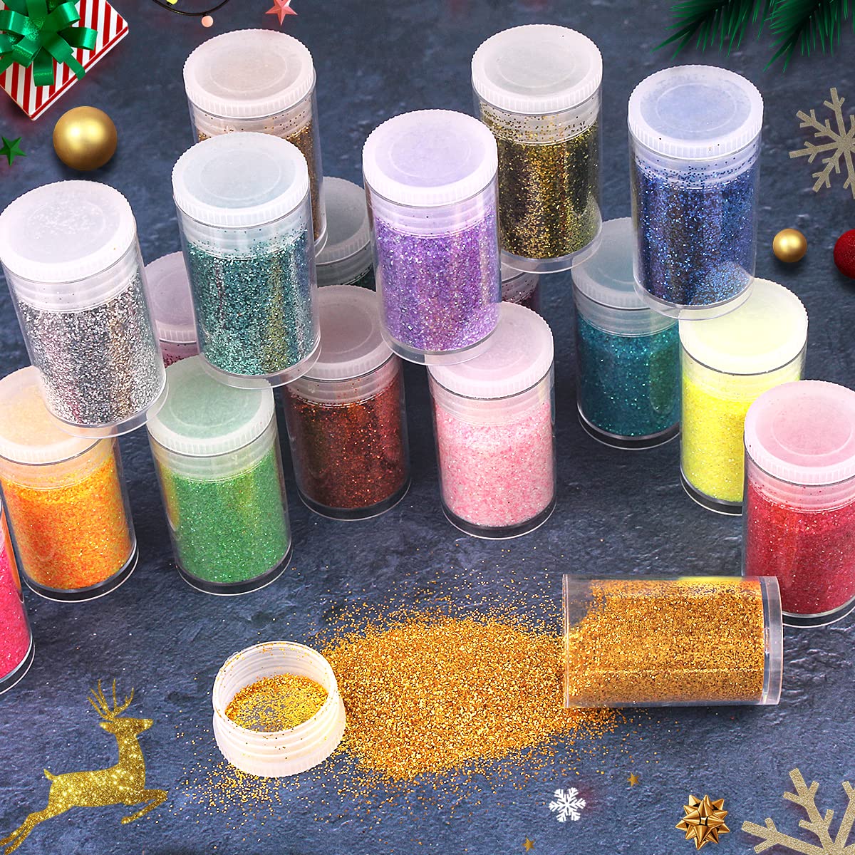 Close up view of fine glitter texture in assorted colors