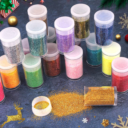 Close up view of fine glitter texture in assorted colors