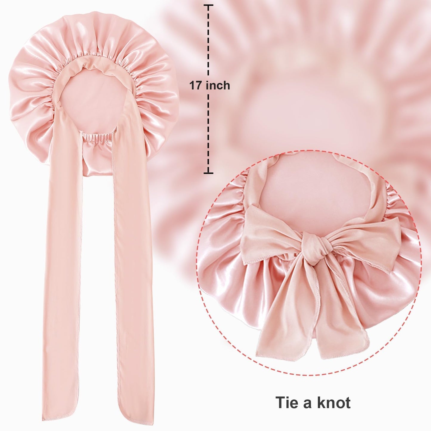 Adjustable tie band detail on BE BIGEDDIE pink hair wrap bonnet
