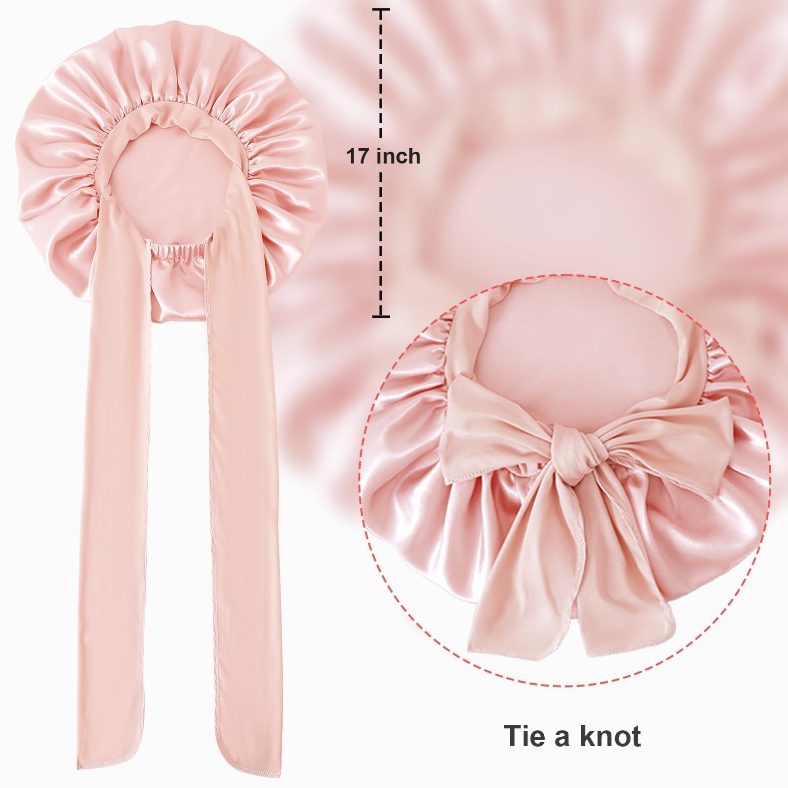 Adjustable tie band detail on BE BIGEDDIE pink hair wrap bonnet