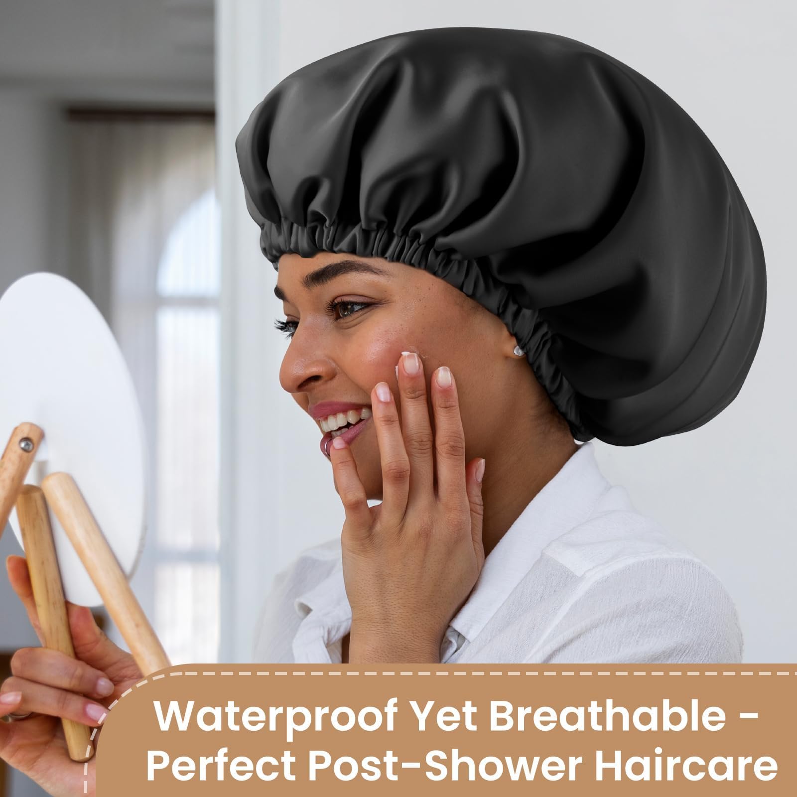Hat Hut sleep hair protector black large showing the premium double layer satin texture