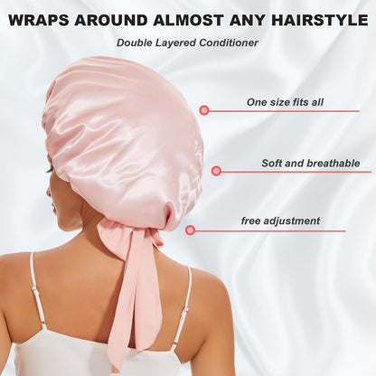 Spacious interior lining of double layer satin bonnet for hair protection