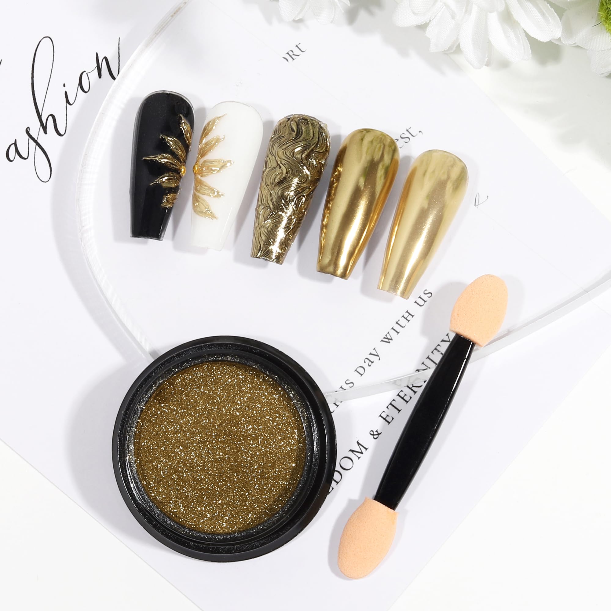Sponge applicator included with Artdone nail pigment kit