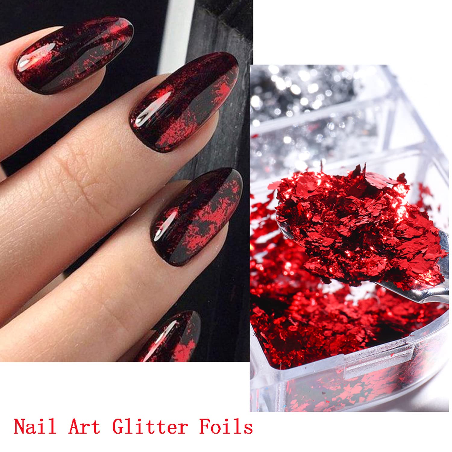 Top down view of colorful nail art glitter palette for DIY