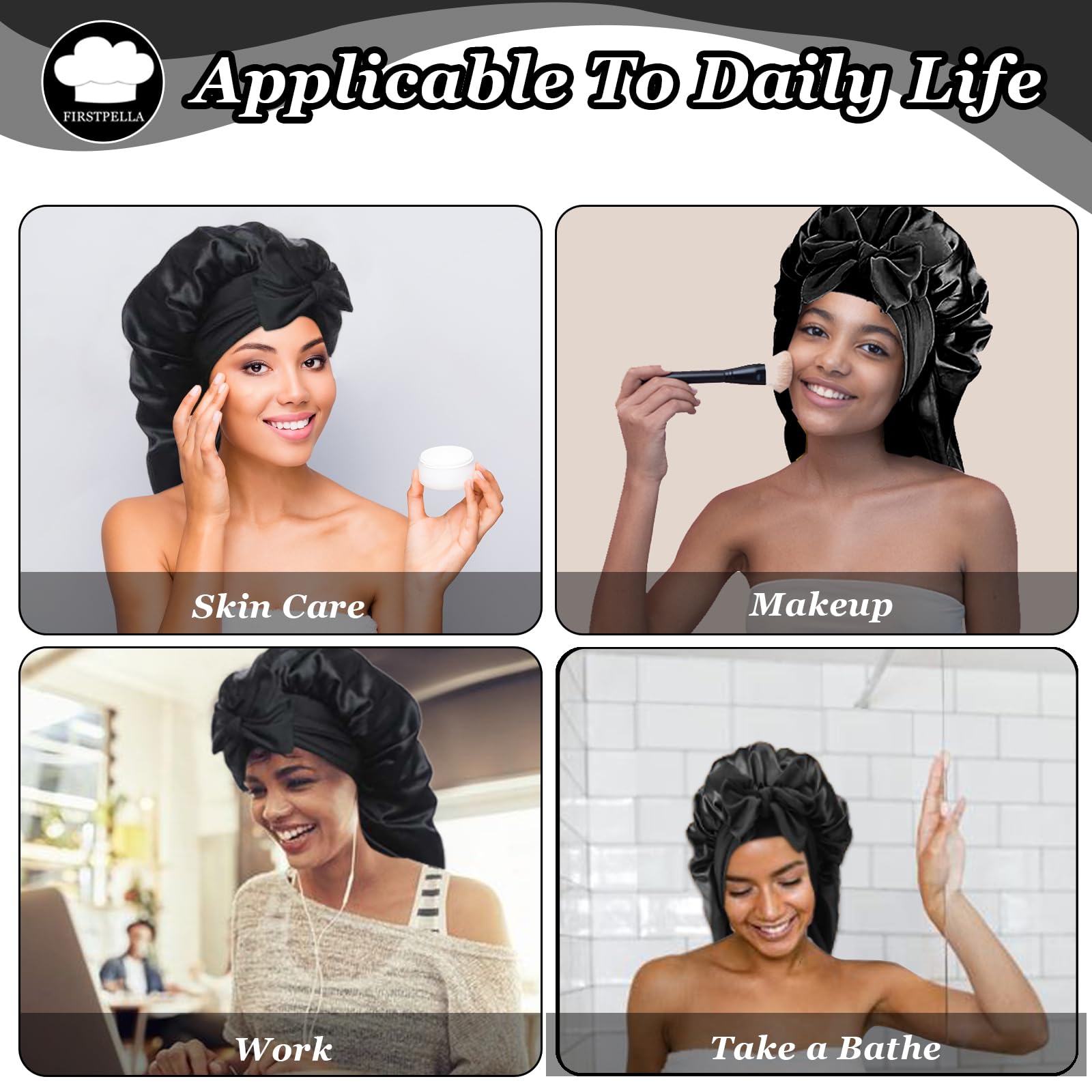 Adjustable elastic drawstring and tie bands on premium hair wrap