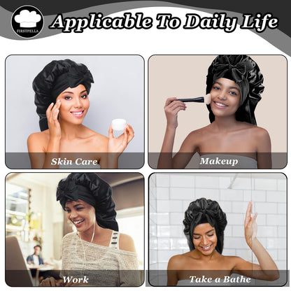 Adjustable elastic drawstring and tie bands on premium hair wrap