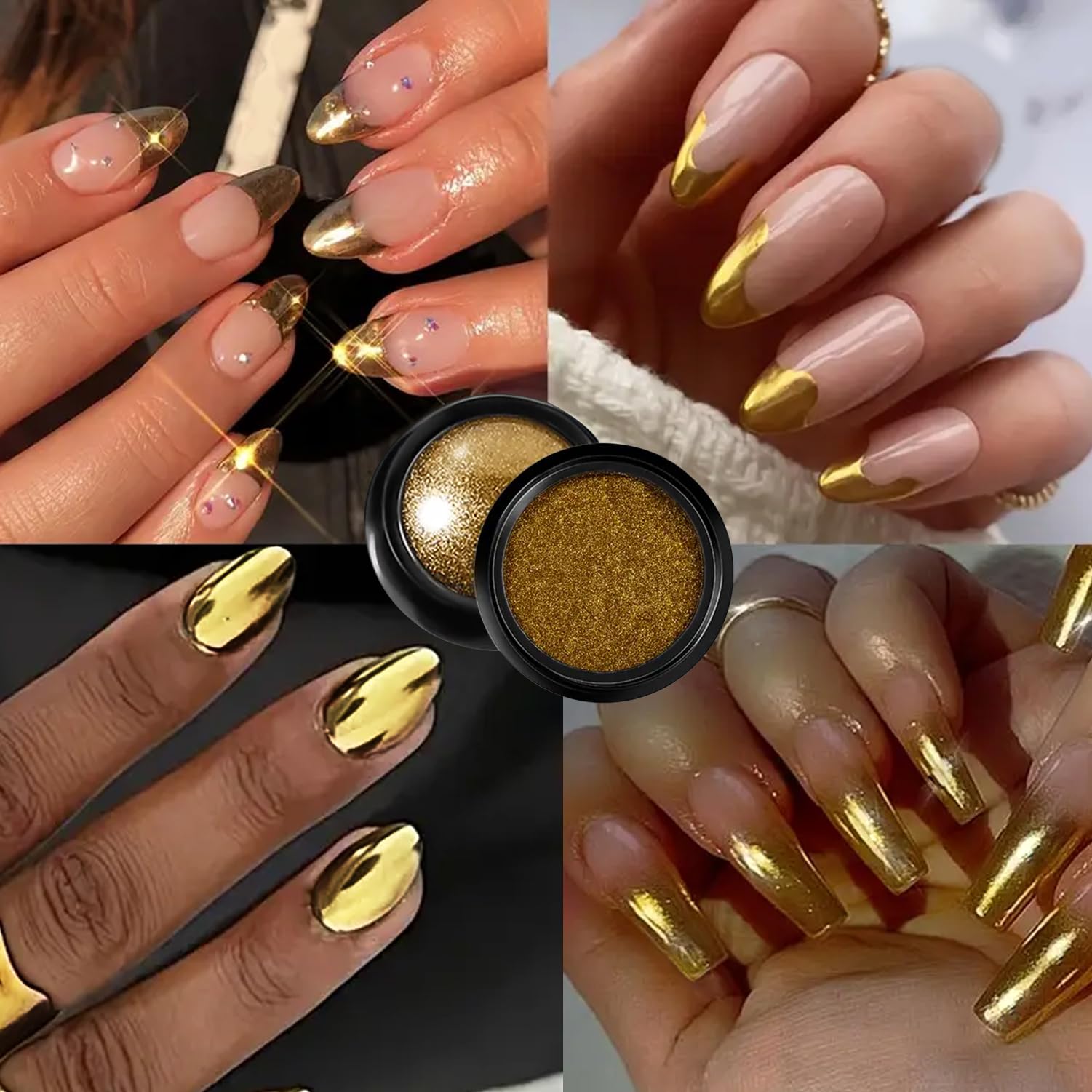 Close up of Vonrui metallic gold mirror effect nail dust