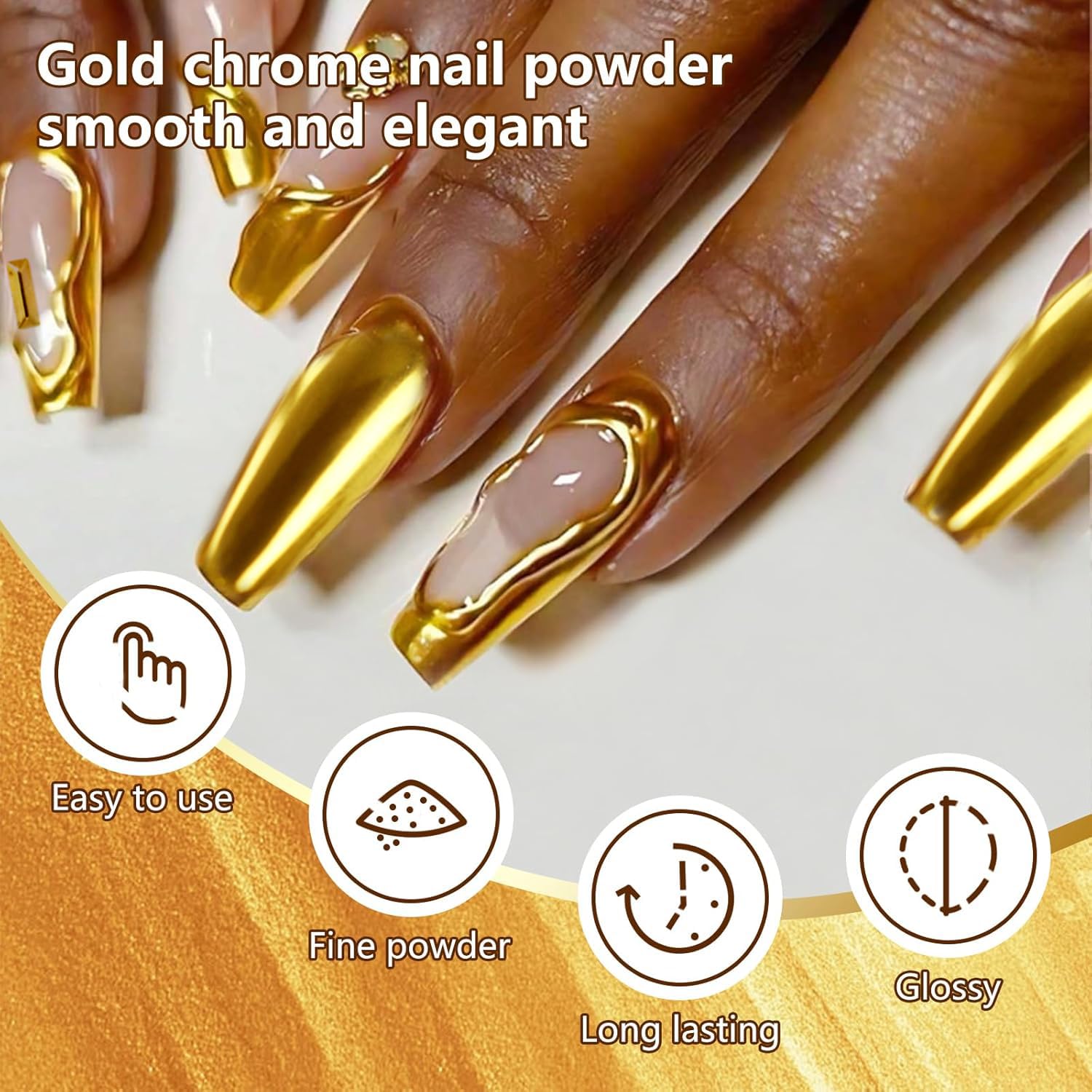 Applying Vonrui gold pigment to gel nails for mirror finish
