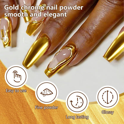 Applying Vonrui gold pigment to gel nails for mirror finish