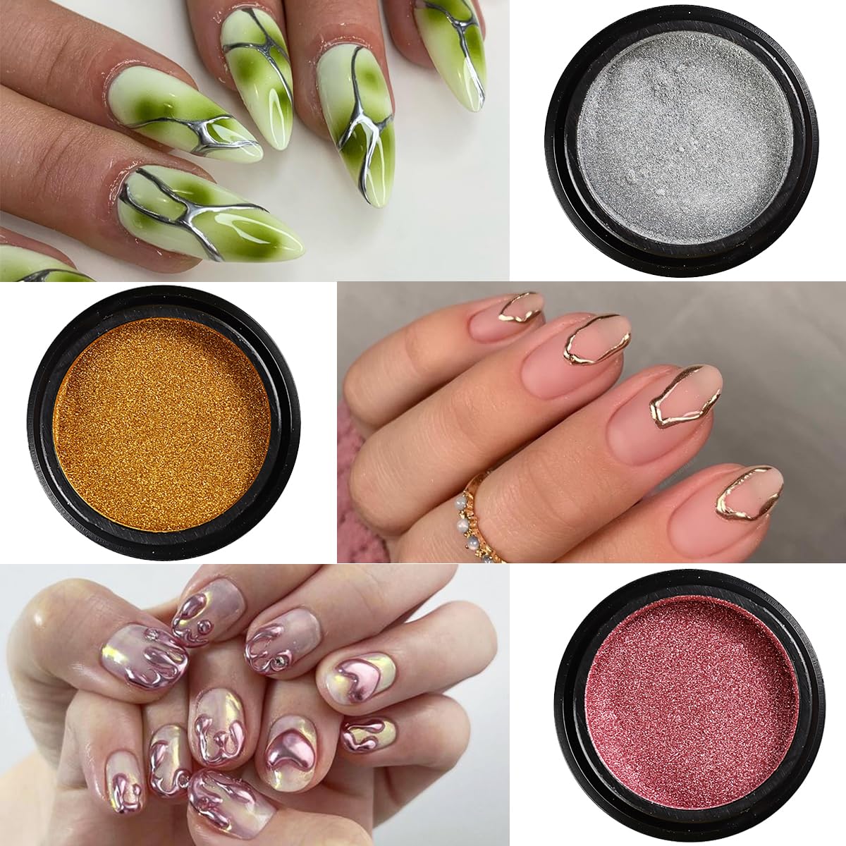 Hand holding professional nail art brush for chrome application