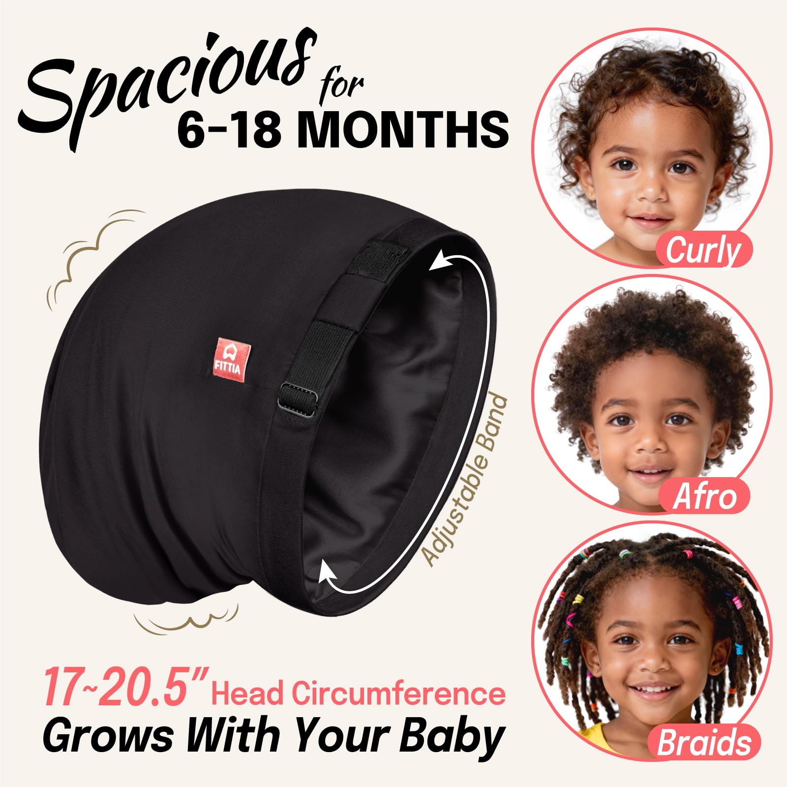 Fittia toddler sleep cap showing satin lining detail