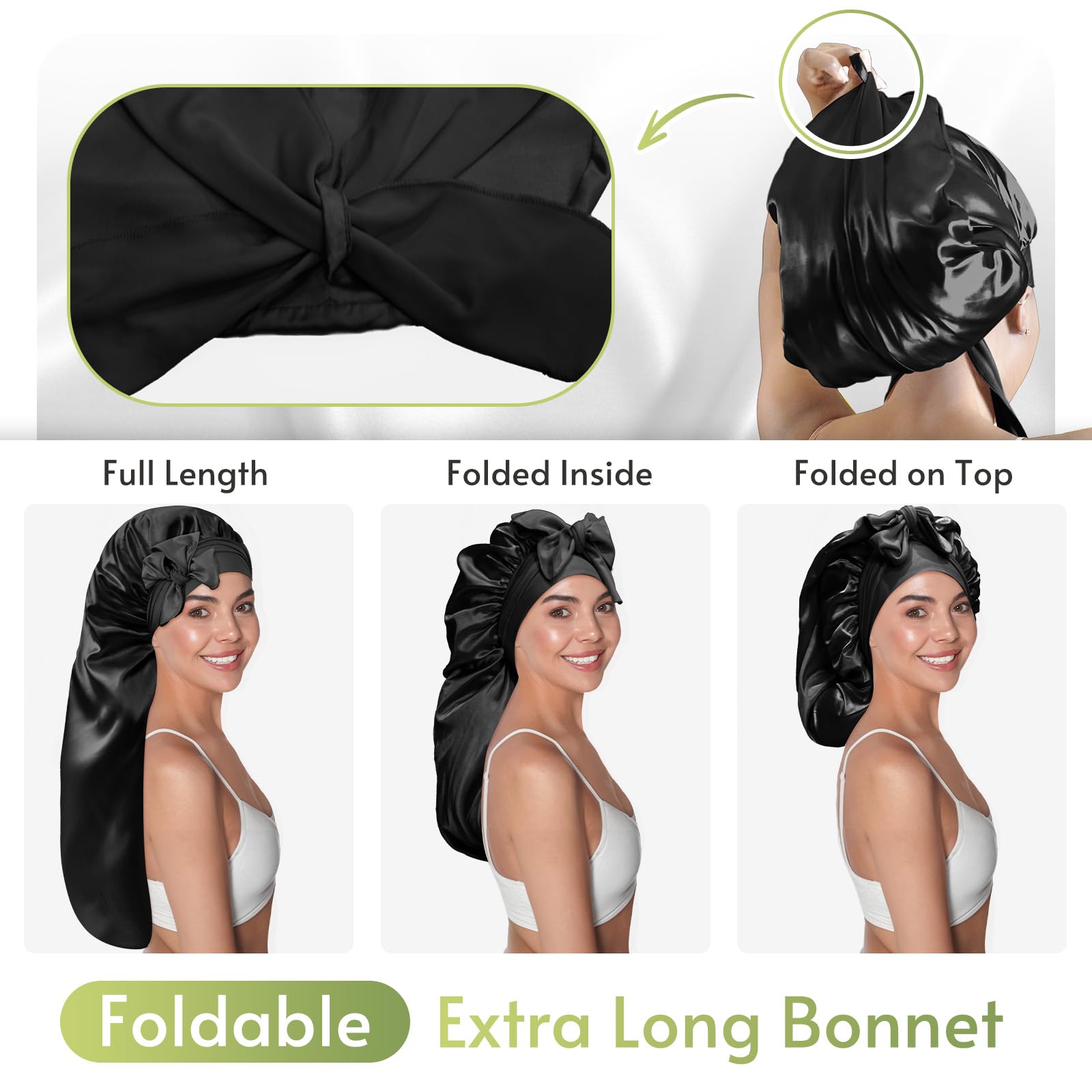 Side profile of Bonnet Queen satin bonnet with tie band