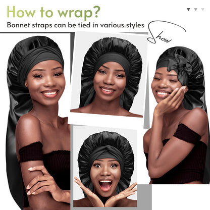Bonnet Queen foldable sleep cap showing length for braids
