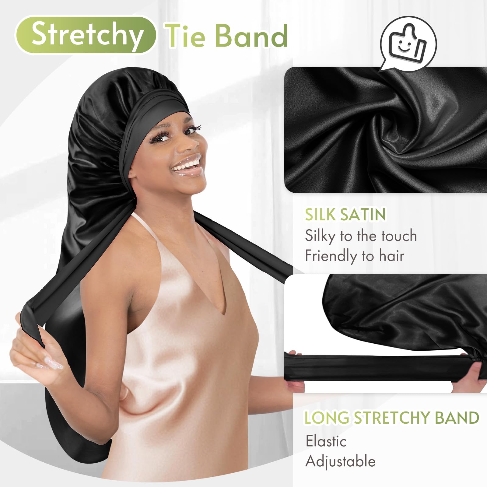 Bonnet Queen braid bonnet worn with long hair style
