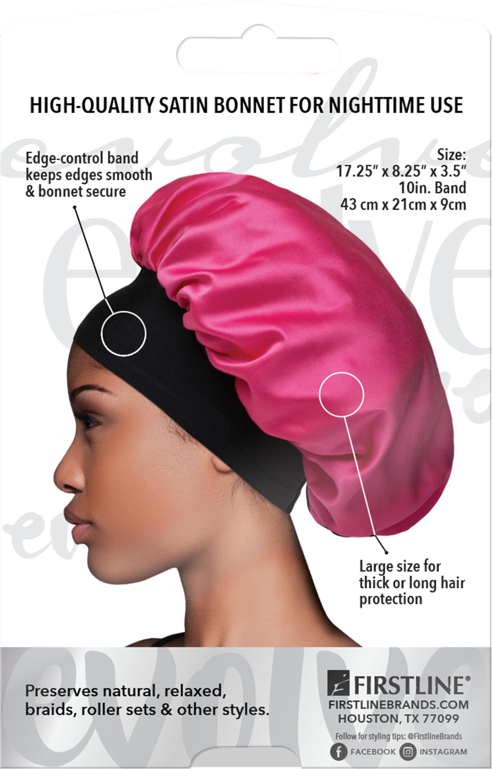 Close up of Evolve fuchsia satin bonnet edge band