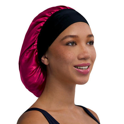 Side profile of Evolve satin hair bonnet for braids