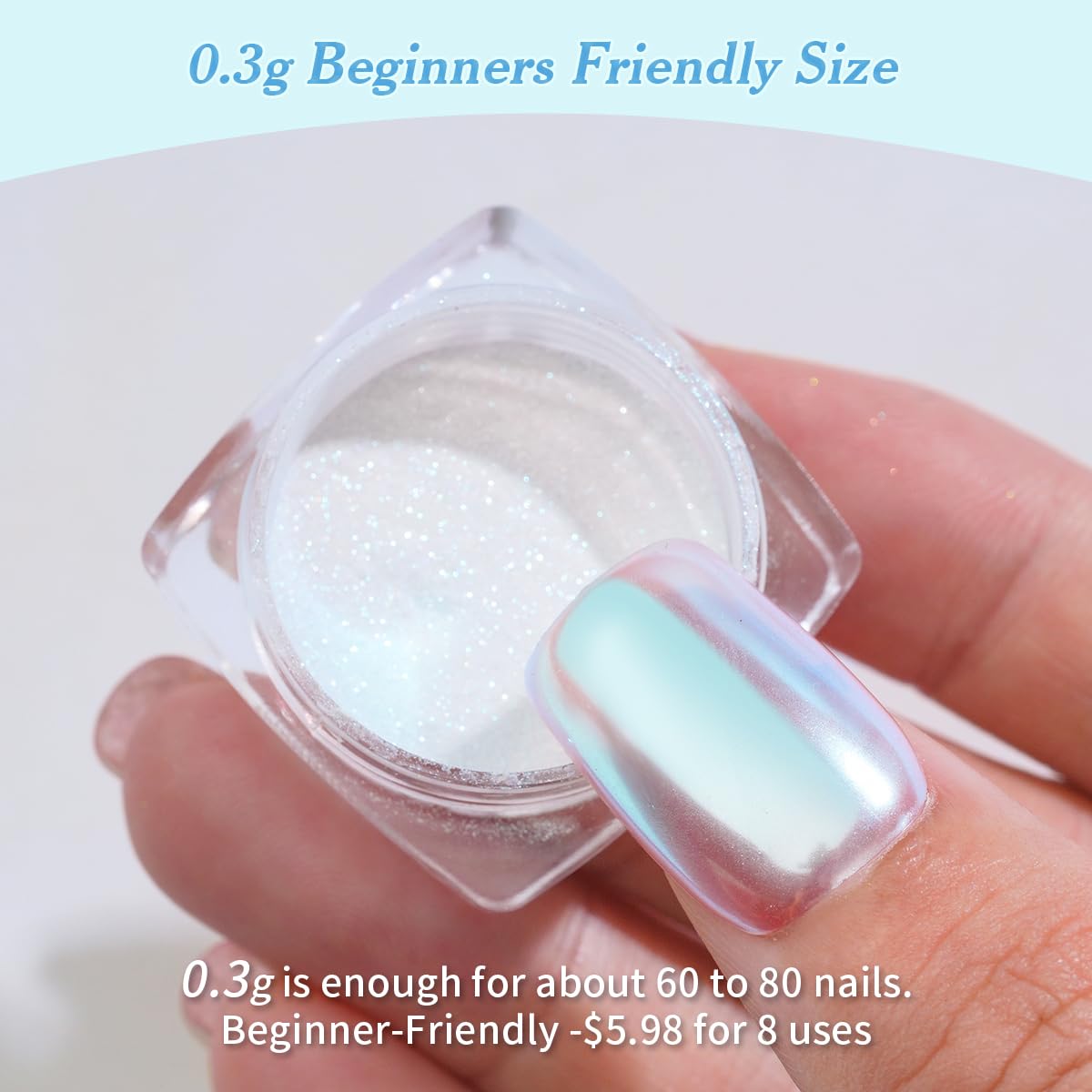 Fingernails showcasing mermaid aurora chrome finish