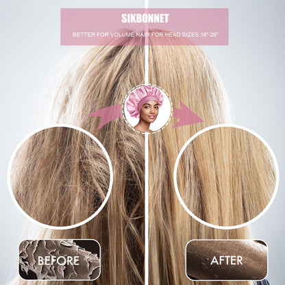 Adjustable satin hair bonnet on model showcasing secure comfortable fit.