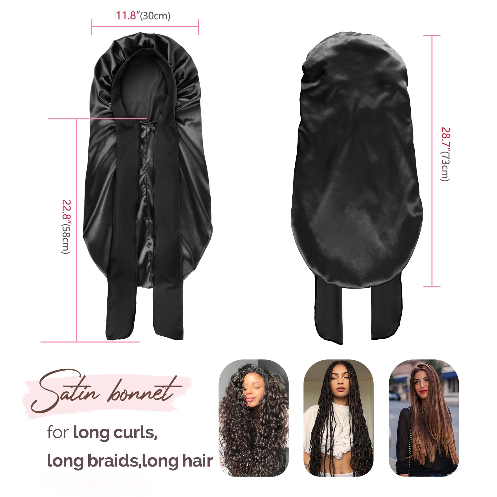 YANIBEST Silk Sleep Bonnet black extra long tail style for protective hairstyles