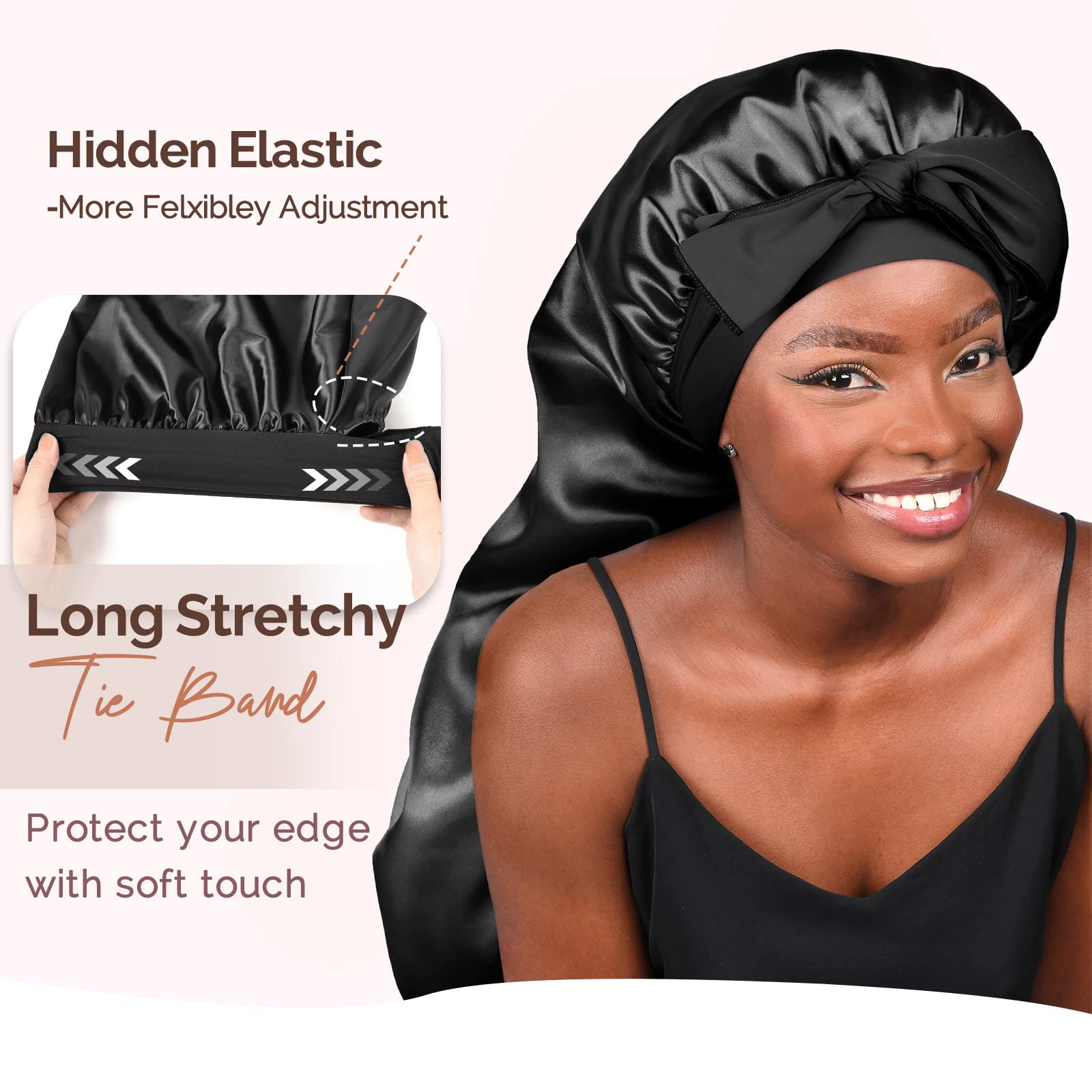YANIBEST Braid Bonnet close up view of the premium smooth faux silk satin fabric texture