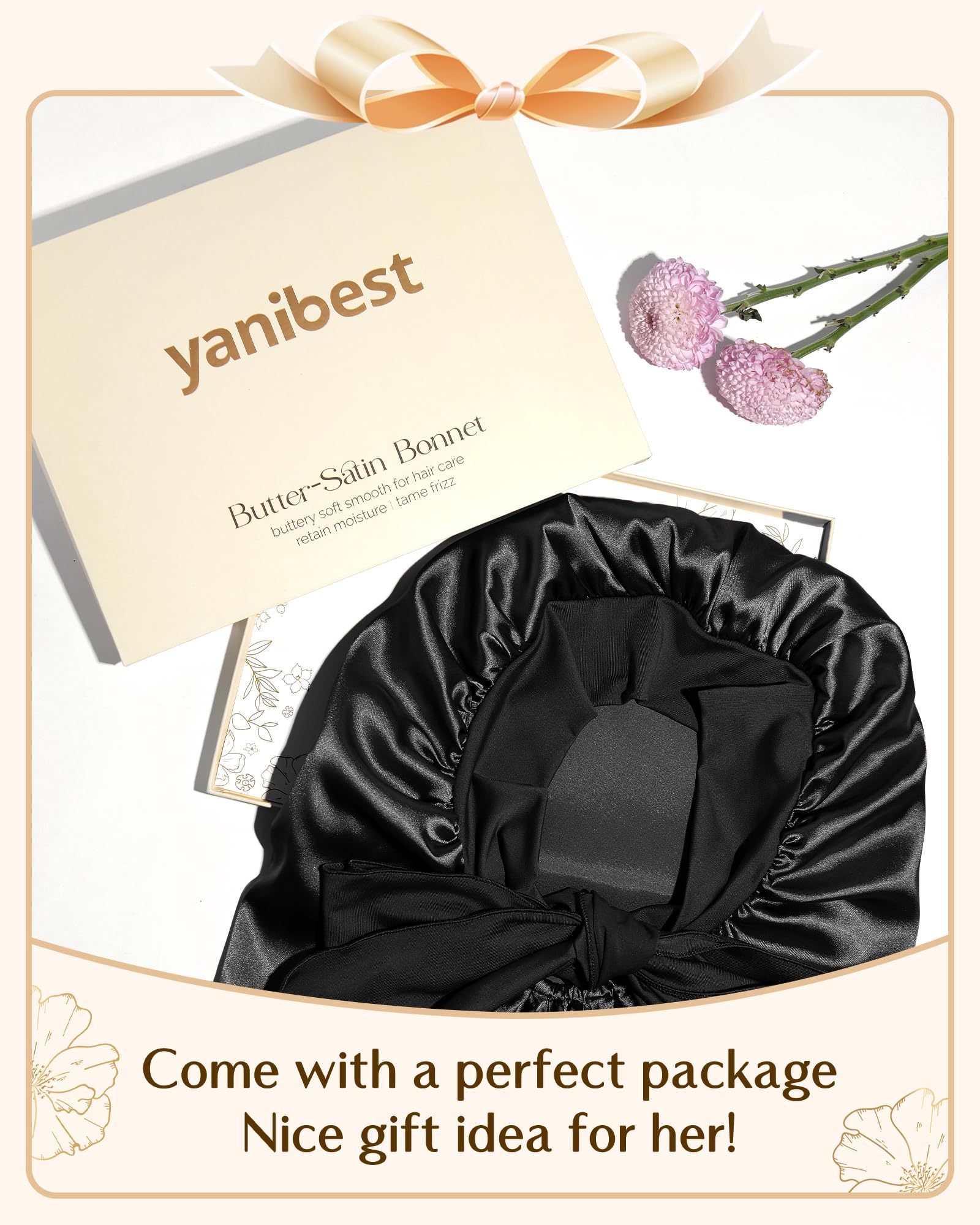YANIBEST Sleeping Bonnet black color hair wrap showing full length capacity for locs