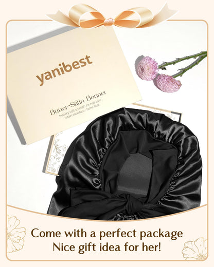 YANIBEST Sleeping Bonnet black color hair wrap showing full length capacity for locs