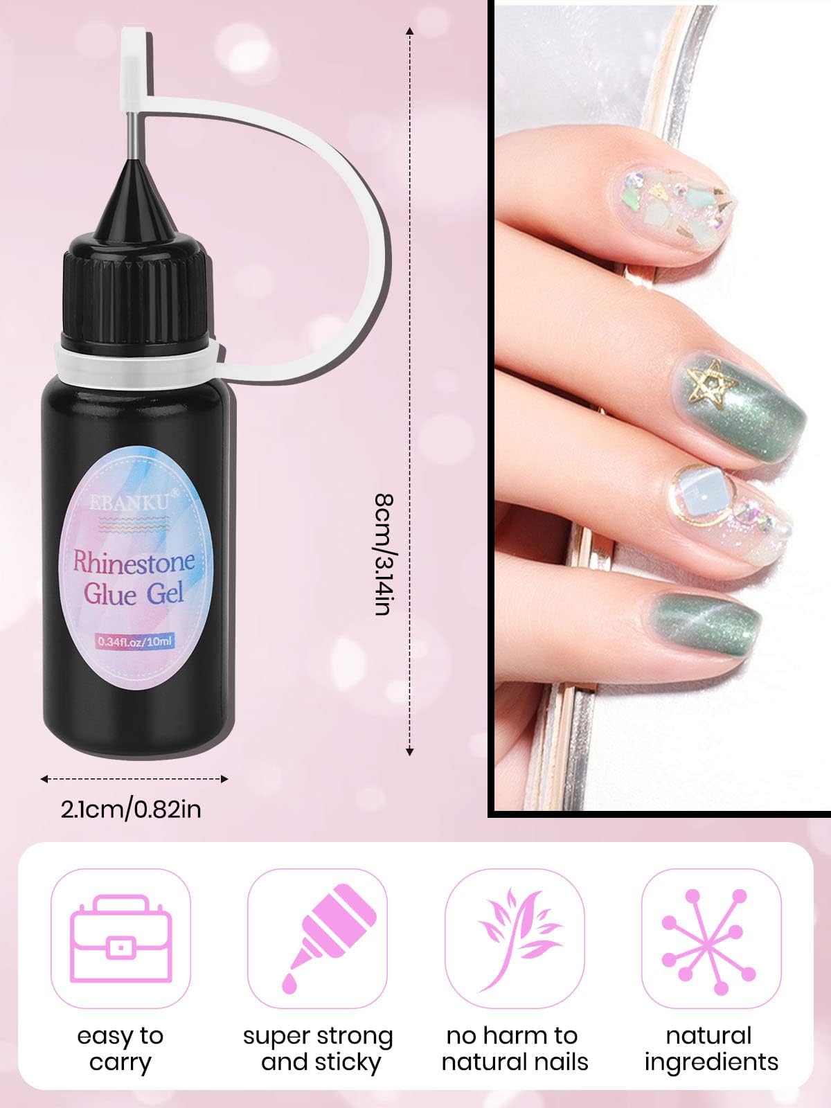 Close up of Ebanku clear nail adhesive precision applicator tip