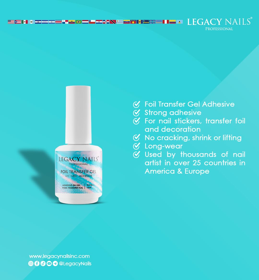 Legacy Nails Foil Transfer Gel bottle held in hand for scale