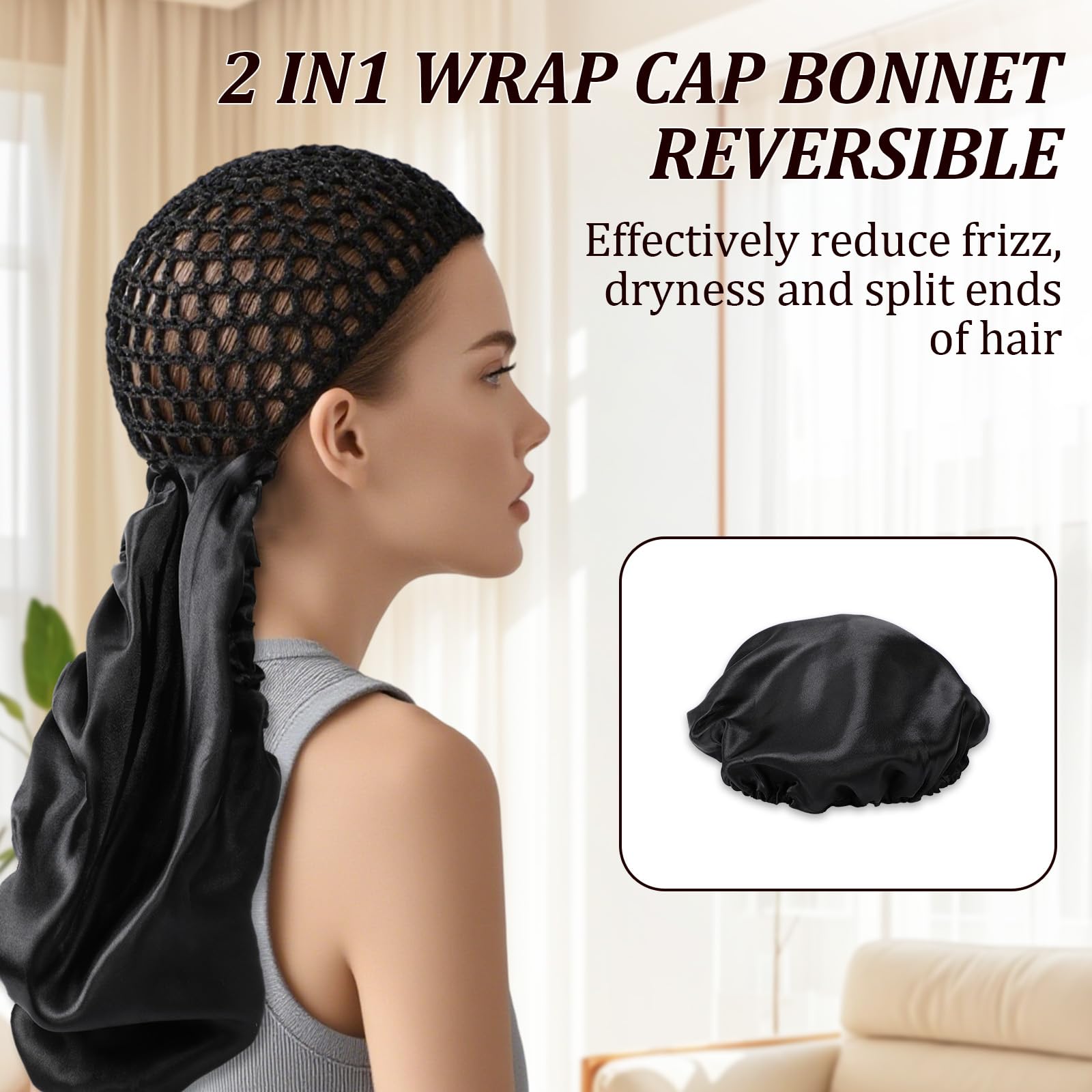 Close up of the reversible double layer satin hair bonnet showing the inner fabric texture.