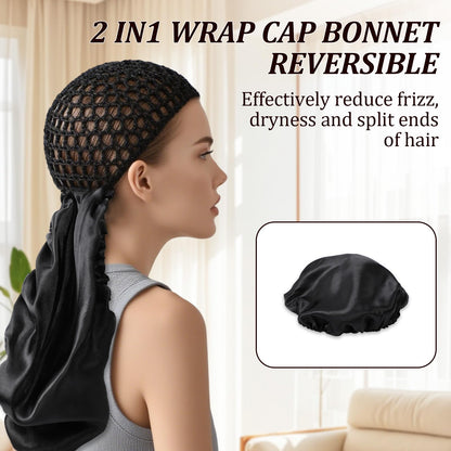Close up of the reversible double layer satin hair bonnet showing the inner fabric texture.