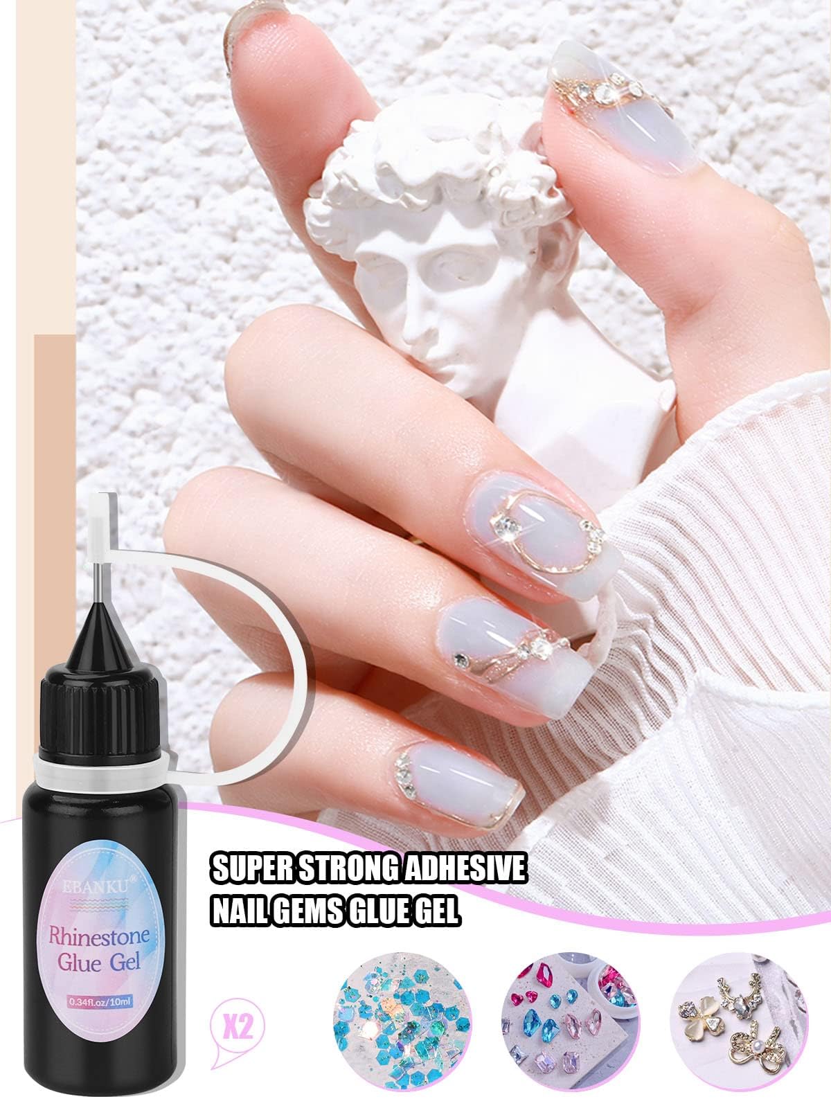 Application of 3D nail gems using Ebanku adhesive gel