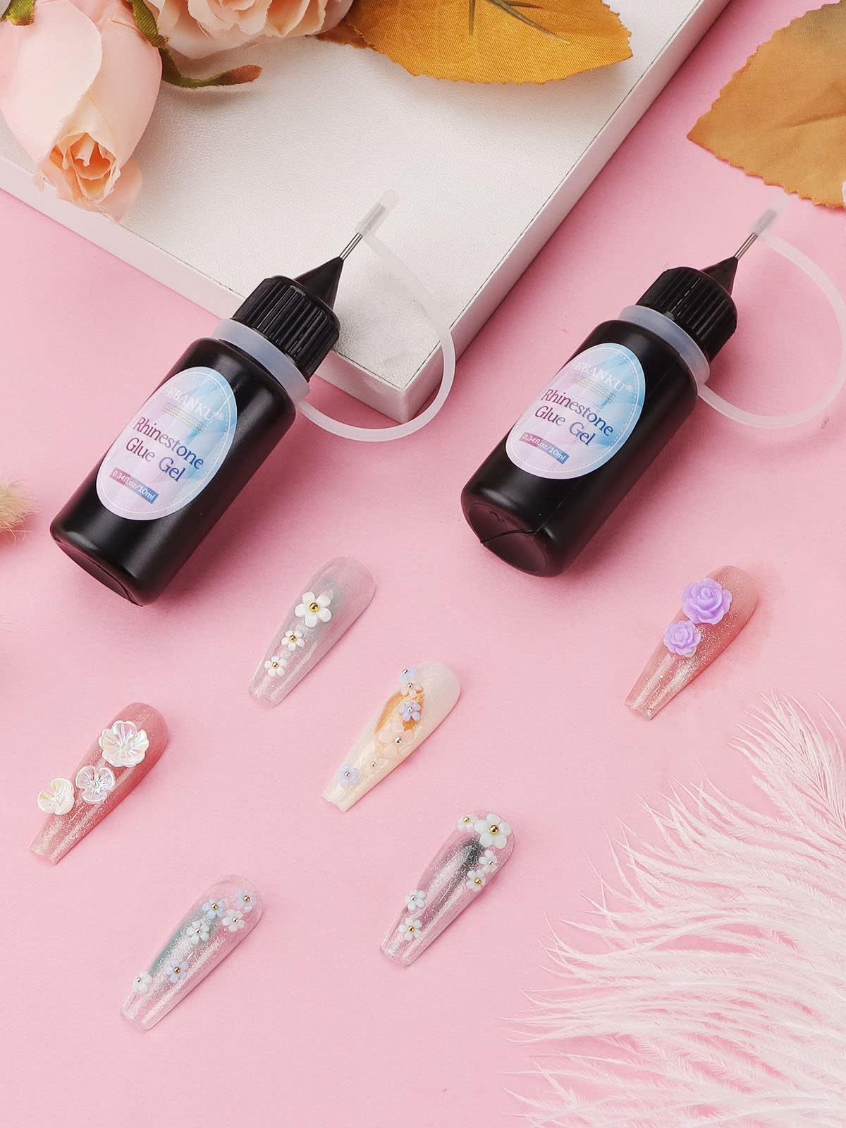 Nail art design created with Ebanku clear glue gel