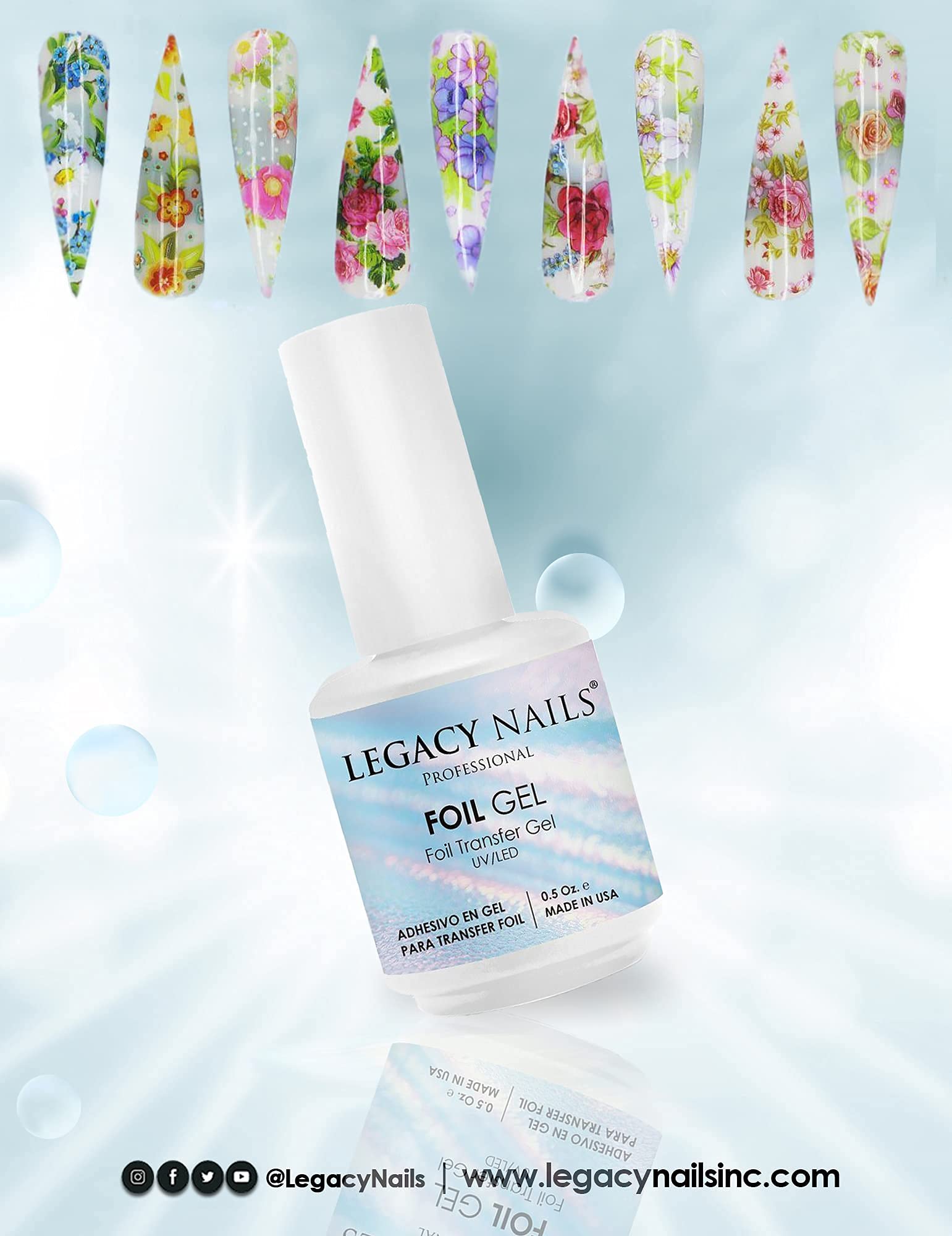 Side profile of Legacy Nails Professional Foil Transfer Gel 15ml bottle