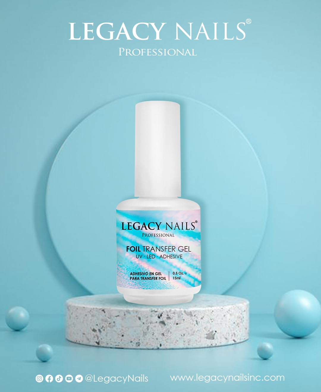 Professional nail art created using Legacy Nails Foil Transfer Gel